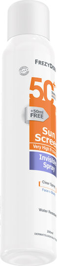 Frezyderm Invisible Αδιάβροχη Αντηλιακή Λοσιόν Προσώπου & Σώματος SPF50 σε Spray 200ml