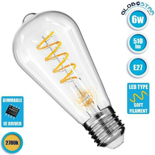 GloboStar LED Bulb 6W 145mm for Socket E27 and Shape ST64 Warm White 510lm Dimmable