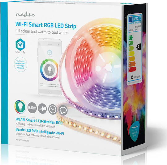 Nedis Wasserdicht Smart LED-Streifen Wi-Fi 12V RGBW Licht 5m Typ SMD5050 mit Netzteil