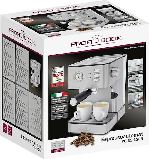 Profi Cook PC-ES 1209 Μηχανή Espresso 850W Πίεσης 20bar Ασημί