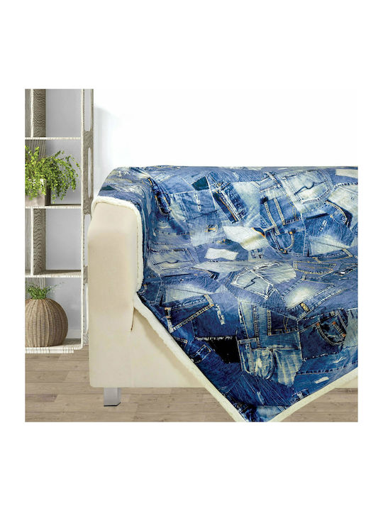 Das Home Line 370 Κουβέρτα Sherpa Καναπέ 130x160εκ. Μπλε
