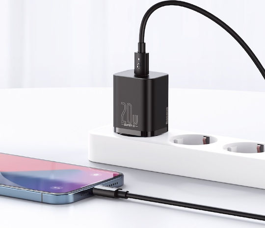Baseus Charger with USB-C Port and Cable USB-C - Lightning 20W Power Delivery Blacks (Super Si)