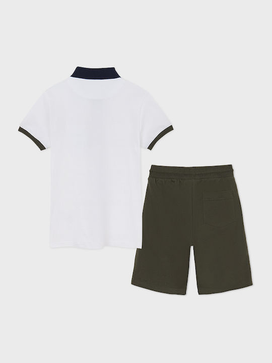 Mayoral Kinder Set mit Shorts Sommer 2Stück Weiß Σετ Βερμούδα με Μακό Μπλουζάκι Polo