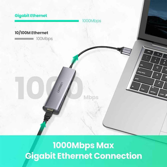 Ugreen CM266 USB Hub 4 USB 3.0 Ports with USB-A Connection Ethernet Gray