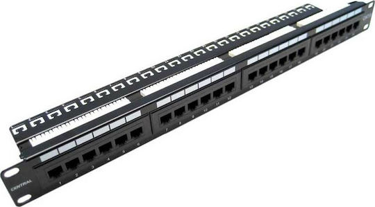 Central Patch Panel für Rack 1U 19" 24 Ports cat6 Schwarz