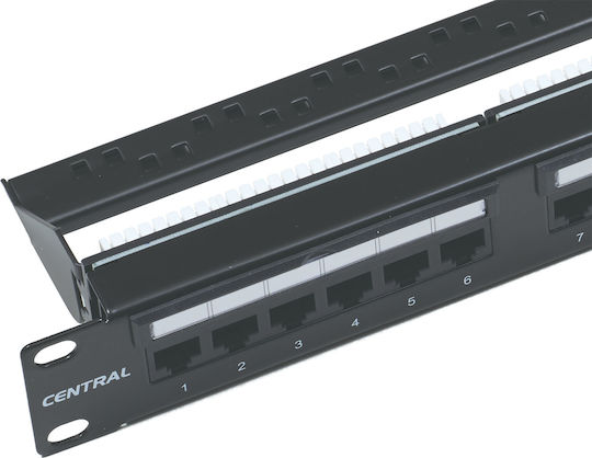Central Patch Panel für Rack 1U 19" 24 Ports cat6 Schwarz