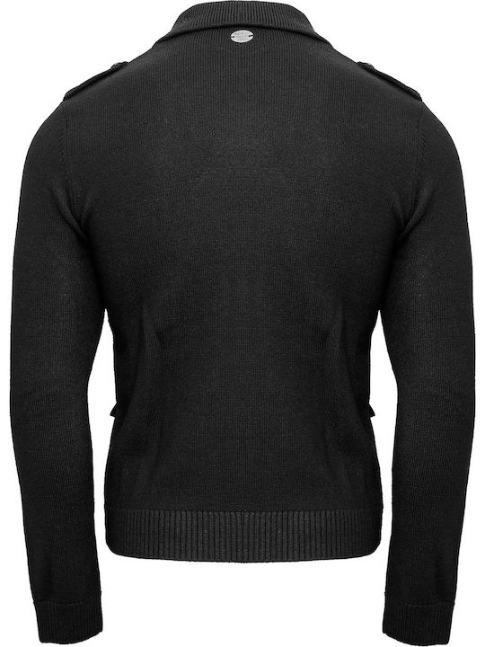 Men's knitted cardigan with cross-button closure - Black