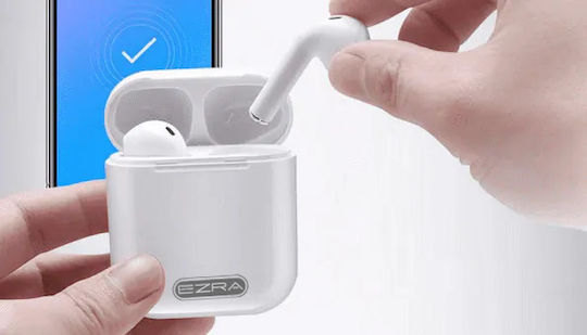 Ezra TWS-04 Earbud Bluetooth Handsfree Ακουστικά με Θήκη Φόρτισης Λευκά