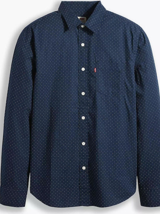 Classic 1 Long-sleeved Cotton Shirt Checked Navy Blue