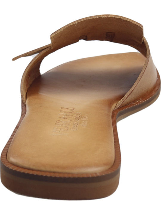 Verraros Leather Women's Flat Sandals In Beige Colour