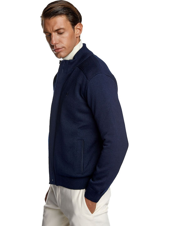 Guy Laroche Men's Knitted Cardigan with Zipper Navy Blue