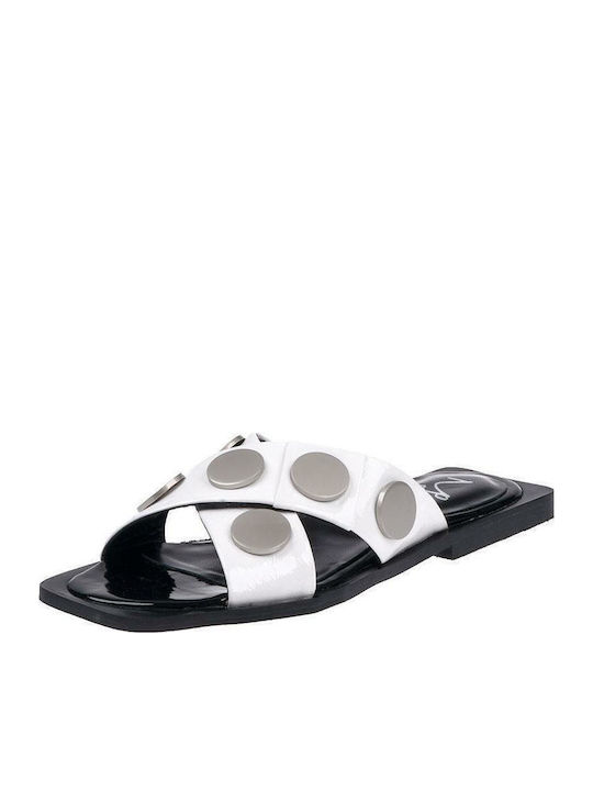 Leather Women's Flat Sandals in White Color
