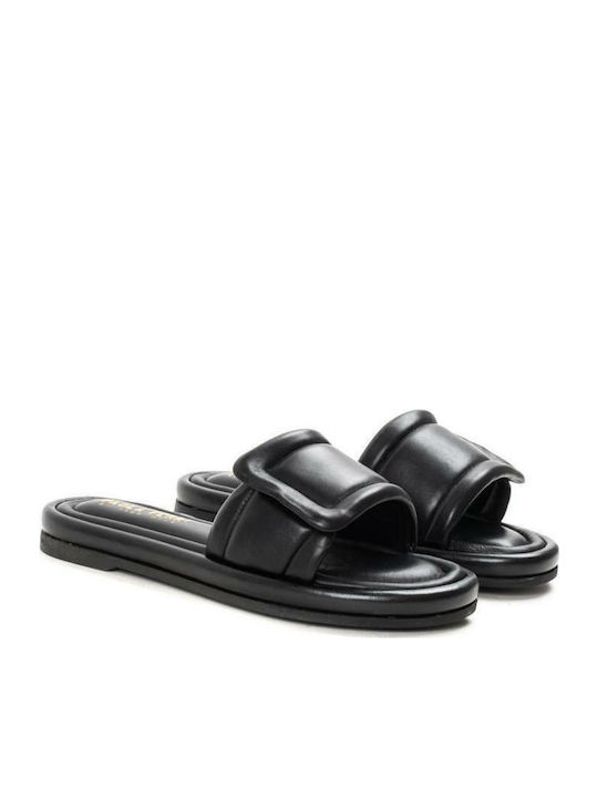 Leather Women's Flat Sandals in Black Color