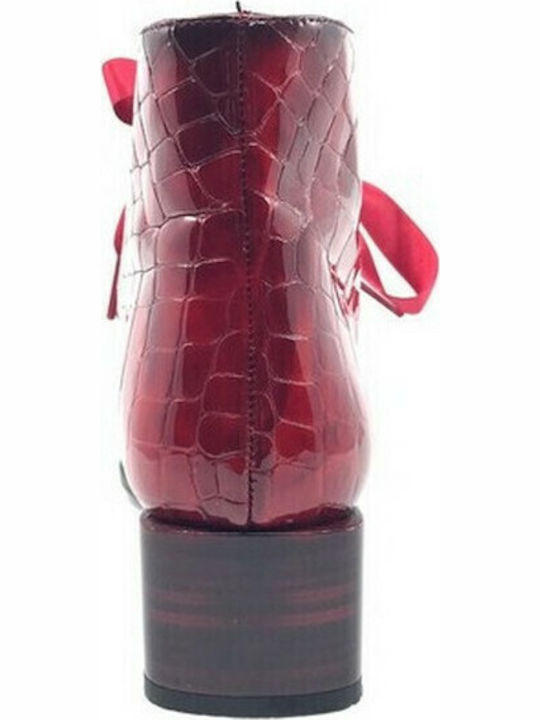 Women's Patent Leather Ankle Boots with Medium Heel Burgundy