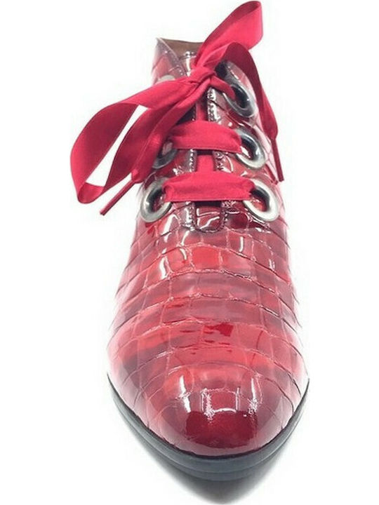 Women's Patent Leather Ankle Boots with Medium Heel Burgundy