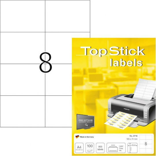 Topstick 800 Self-Adhesive Rectangular A4 Labels 105x74mm