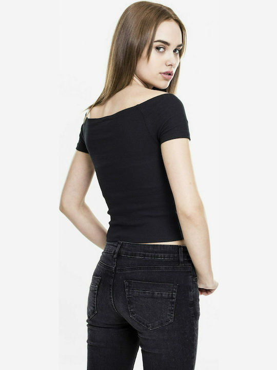 Urban Classics TB1500 Women's Summer Crop Top Off-Shoulder Cotton Short Sleeve Black