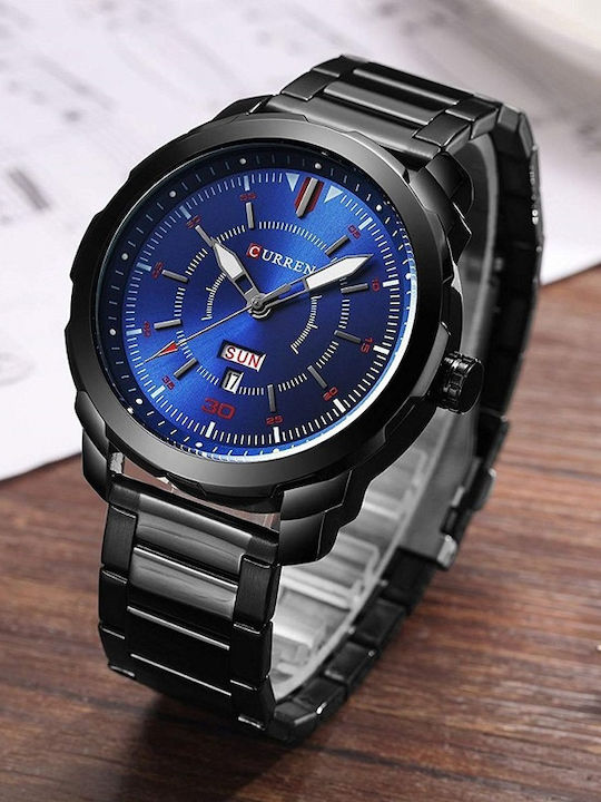 Curren Ανδρικό Ρολόι 46mm Χρονογράφος Μπαταρίας με Μαύρο Μεταλλικό Μπρασελέ