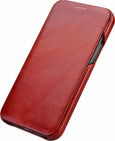 iCarer Curved Edge Genuine Leather Book Δερμάτινο / Δερματίνης Κόκκινο (iPhone 12 Pro Max)
