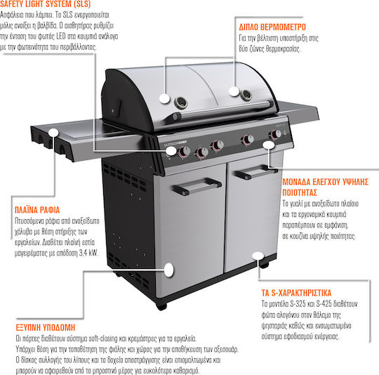Outdoorchef Dualchef S 325 G Gasgrill mit 3 cm 12kW und Seitenbrenner