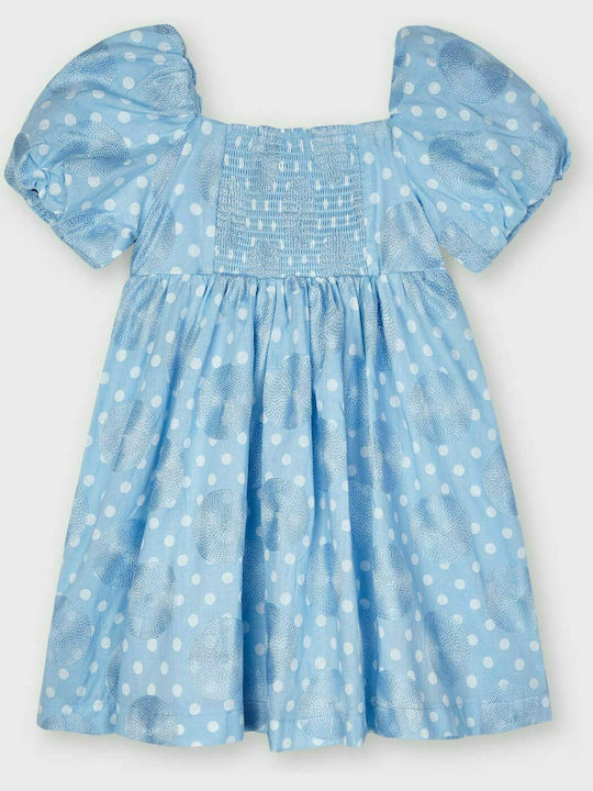 Mayoral Kids Dress Polka Dot Short Sleeve Light Blue