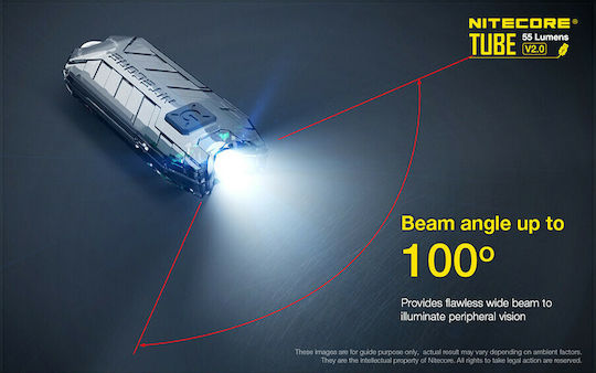NiteCore Επαναφορτιζόμενος Φακός Μπρελόκ LED IP65 με Μέγιστη Φωτεινότητα 55lm Tube V2.0 Ενσωματωμένη Transparent