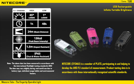 NiteCore Rechargeable Keychain Flashlight LED IP65 with Maximum Brightness 45lm Tube Embedded Pink