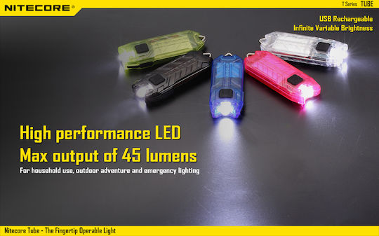 NiteCore Rechargeable Keychain Flashlight LED IP65 with Maximum Brightness 45lm Tube Embedded Pink