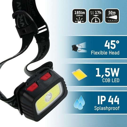 Ansmann Stirnlampe LED IPX4 Doppelte Funktion mit maximaler Helligkeit 185lm Schwarz