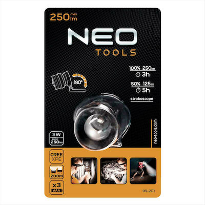 Neo Tools Φακός Κεφαλής LED με Μέγιστη Φωτεινότητα 250lm