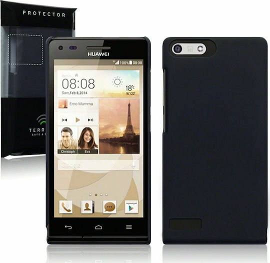 Terrapin Hybrid Rubberised Umschlag Rückseite Kunststoff Schwarz (Huawei Ascend P7)