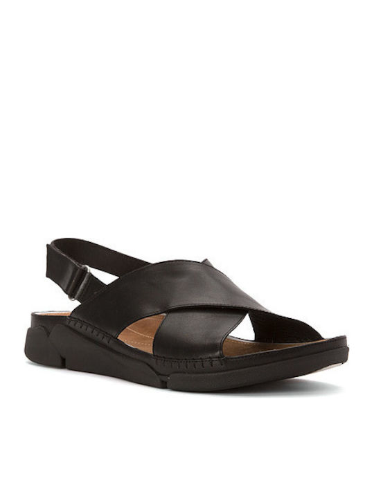 Clarks Tri Alexia Leather Women's Flat Sandals Anatomic in Black Color