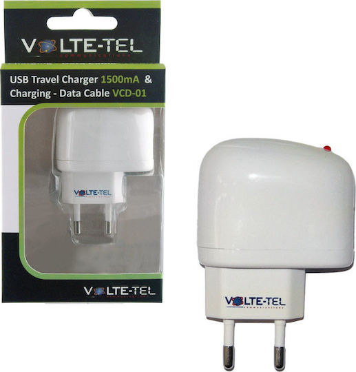 Volte-Tel Φορτιστής Χωρίς Καλώδιο με Θύρα USB-A Λευκός (VTU045)