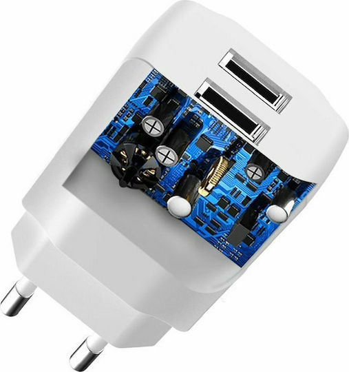 Dudao Φορτιστής με 2 Θύρες USB-A και Καλώδιο Lightning Λευκός (A2EU)