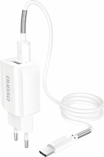 Dudao Ladegerät mit 2 USB-A Anschlüsse und Kabel Micro-USB Weißs (A2EU)
