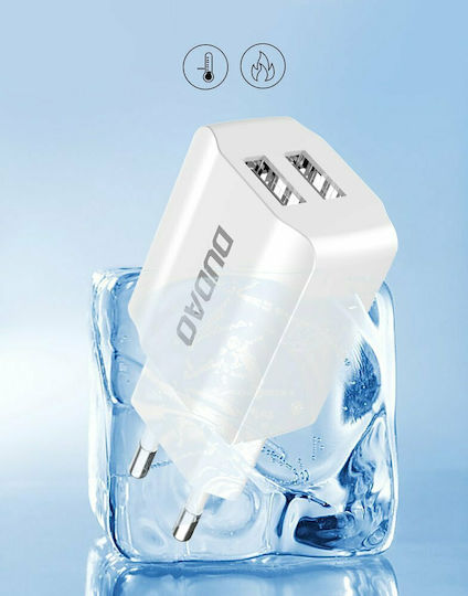 Dudao Φορτιστής με 2 Θύρες USB-A και Καλώδιο Lightning Λευκός (A2EU)