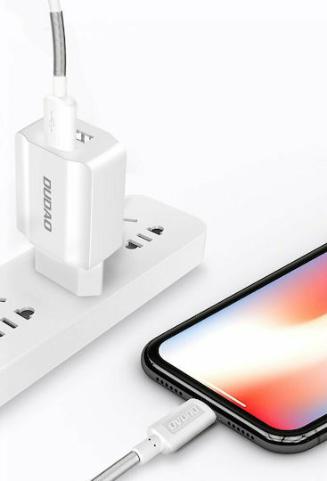 Dudao Ladegerät mit 2 USB-A Anschlüsse und Kabel Micro-USB Weißs (A2EU)