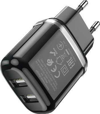 Hoco Charger Without Cable with 2 USB-A Ports 12W Blacks (N4 Aspiring)