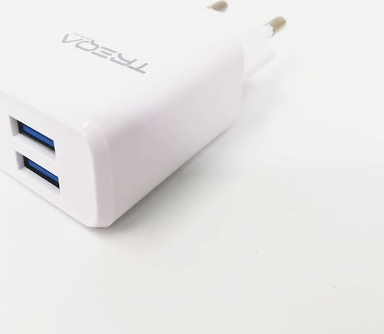 Treqa Ladegerät ohne Kabel mit 2 USB-A Anschlüsse Weißs (CS-221)