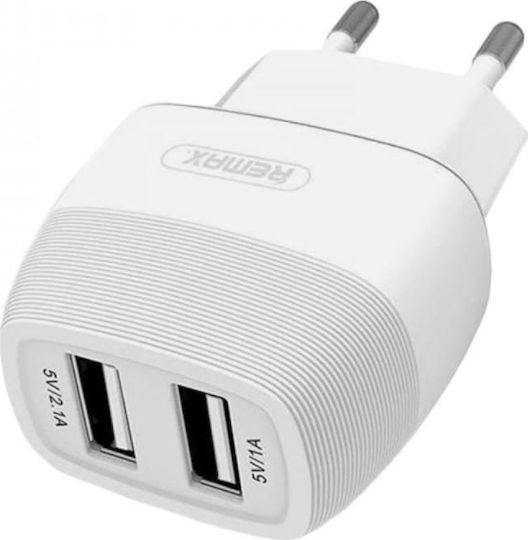 Remax Charger Without Cable with 2 USB-A Ports Whites (Flinc RP-U29)