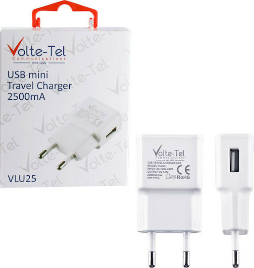 Volte-Tel Φορτιστής Χωρίς Καλώδιο με Θύρα USB-A Λευκός (VLU25)