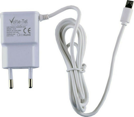 Volte-Tel Ladegerät mit integriertem Kabel Micro-USB Weißs (VL15)