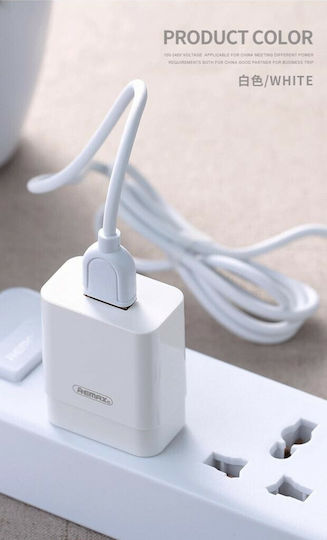 Remax Φορτιστής με Θύρα USB-A και Καλώδιο USB-C Λευκός (TRAVEL)