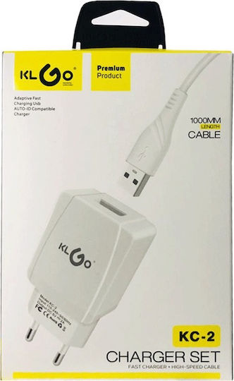 KLGO Charger with USB-A Port and Cable Lightning Whites (KC-2)