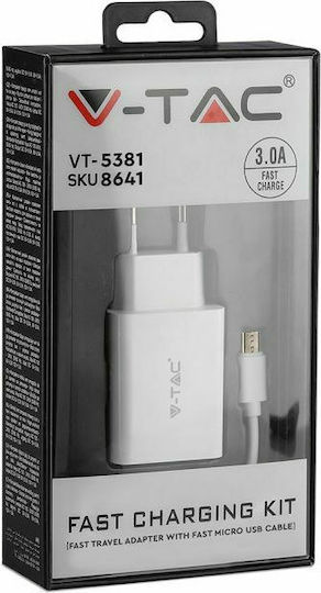 V-TAC Încărcător cu Port USB-A și Cablu micro USB 18W Albς (VT-5381)