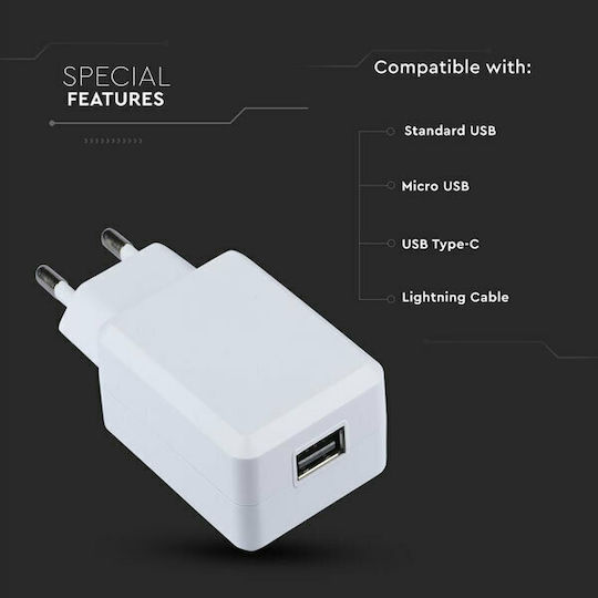 V-TAC Wireless Charger with USB-A Port 18W White