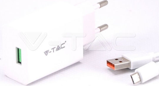 V-TAC Încărcător cu Port USB-A și Cablu micro USB 18W Albς (VT-5381)