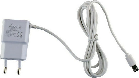 Volte-Tel Φορτιστής με Ενσωματωμένο Καλώδιο micro USB Λευκός (VL25)