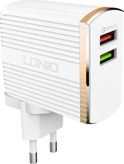 Ldnio Charger with 2 USB-A Ports and Cable micro USB 30W Quick Charge 3.0 Whites (A2502Q)