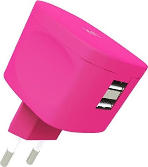 Φορτιστής Χωρίς Καλώδιο με 2 Θύρες USB-A Ροζ (USBMCFRESHEU3PI)